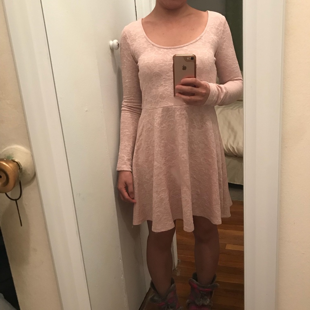Blush L/sleevse, lace print mini circle dress